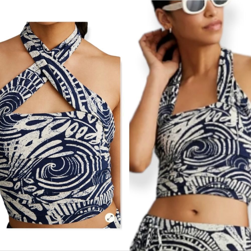 Anthropologie Navy and White Halter Top